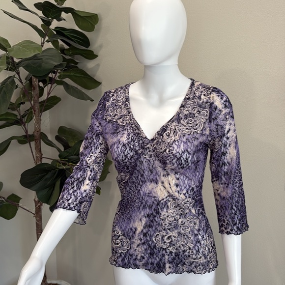 Vintage Yazdi Sheer Floral Mesh Tie Dye Stretch Lace Top Womens Size Small M Y2K - Picture 13 of 13